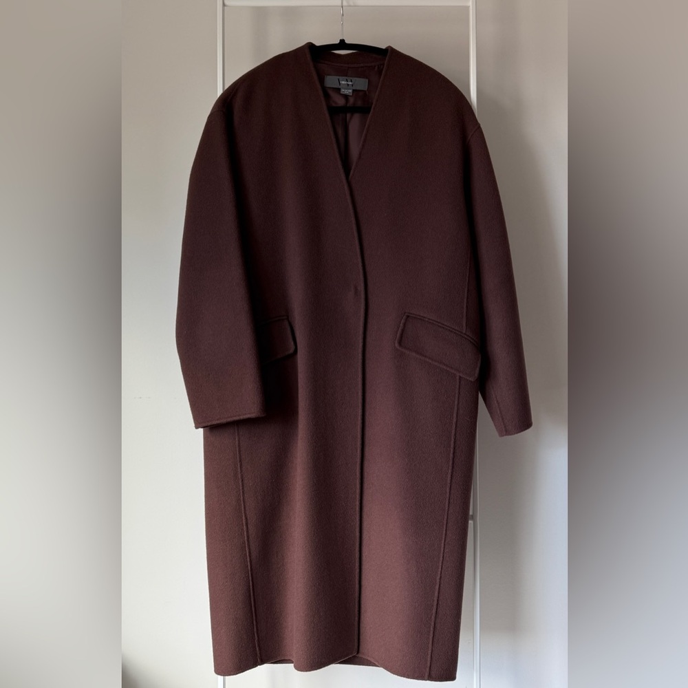 Vera Wang Collarless Cashmere Blend Coat | Brown | Small